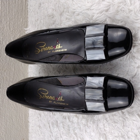 Serenades by Florsheim Vintage Black Patent Leather Square Toe Slip-On Pump Shoe - Picture 2 of 16